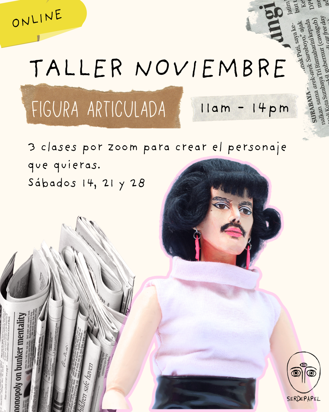 flyer taller nov Taller online muñeco articulado en técnica mixta. - Imagen 1